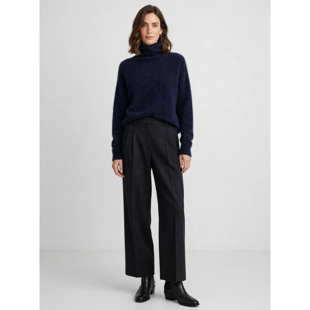 Eileen Fisher Navy Cashmere Silk Fuzzy Turtleneck Oversized Sweater XXS Fits ML